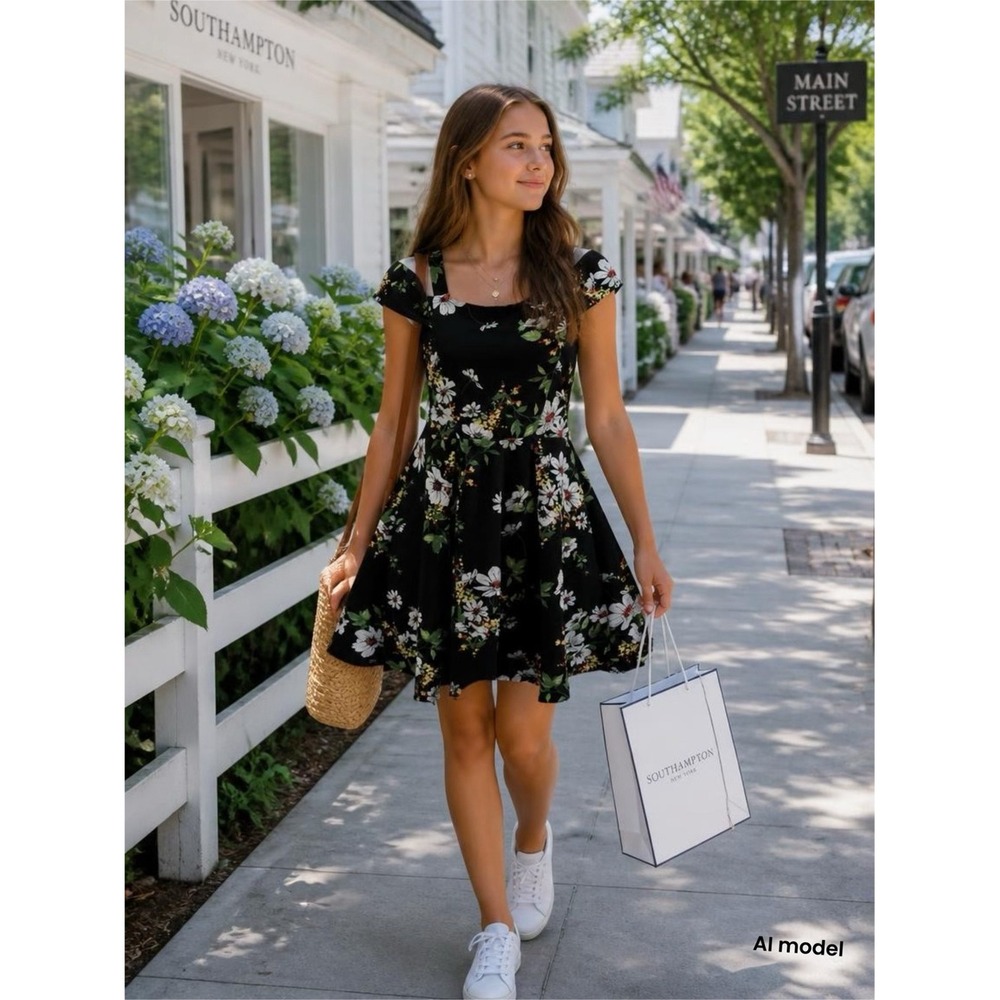 Soprano Black Floral Fit-and-Flare Dress